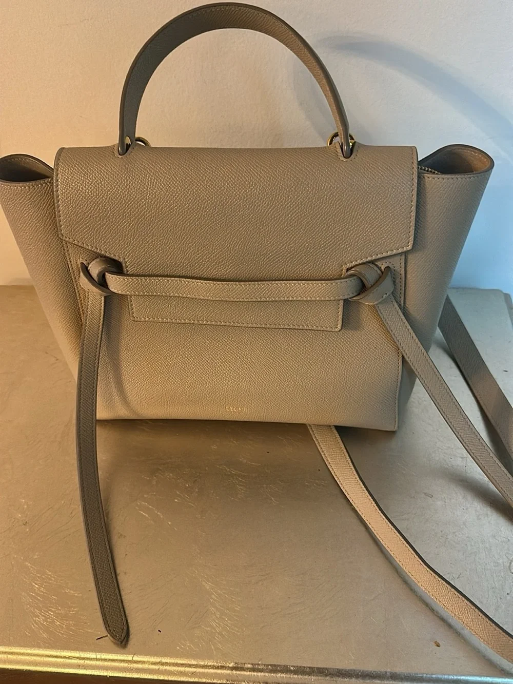 Celine Structured Tote Handbag in Taupe Gray - Top Handle Shoulder Bag
